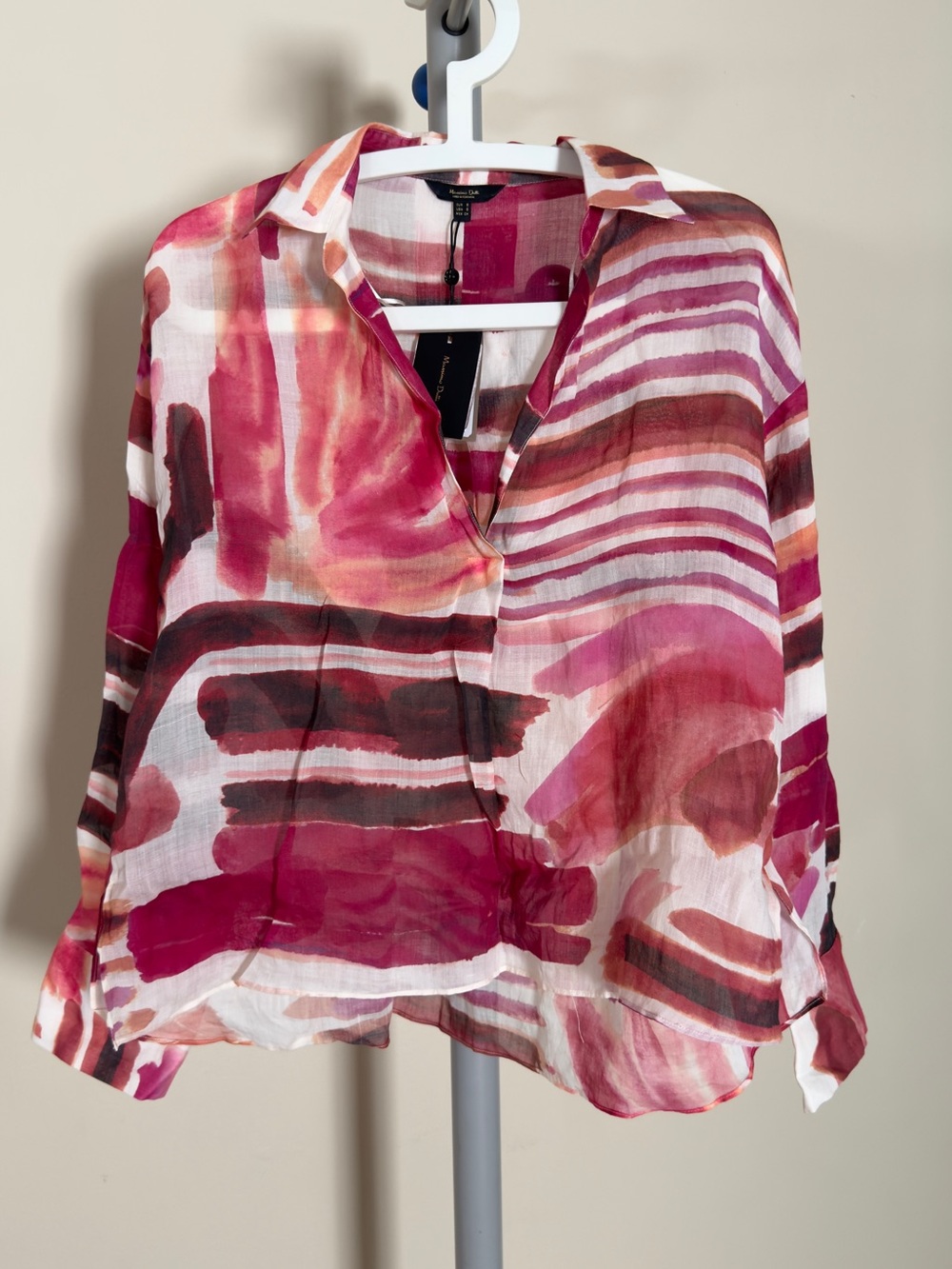 Massino Dutti Pink Abstract linen Top